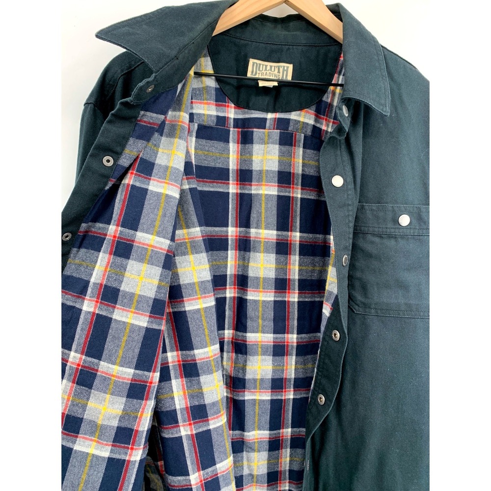 Duluth Trading Jacket Mens XL Blue Plaid Flannel Lined Canvas Workwear Shacket